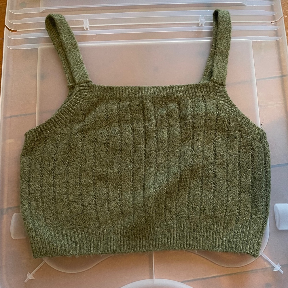 Green Polyester Crop Top Tank